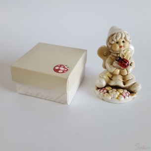 Bomboniera Decorazione Bimba farfalla in ceramica avorio con coccinella e scatola h 6,5 cm art 55095