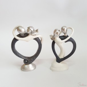 bomboniera coppia innamorati in resina bianca e nera h 15 cm Set 2 pz art 04185