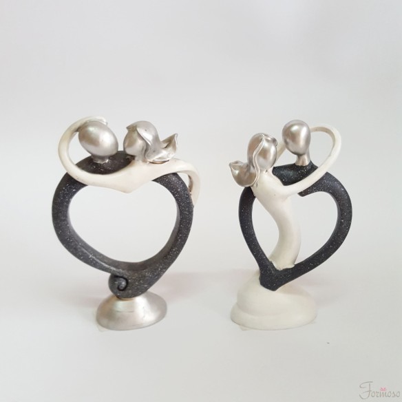 bomboniera coppia innamorati in resina bianca e nera h 15 cm Set 2 pz art 04185