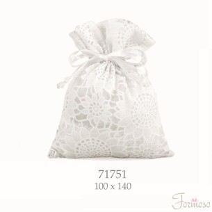 Sacchetto tessuto bianco fiori bomboniera 100xh140mm - art 71751