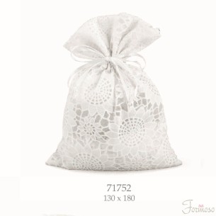 Bomboniera decorazione Sacchetto tessuto bianco fiori 13 x h 18 cm Confezione 12pz art 71752