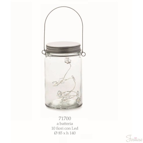 Barattolo vetro trasparente con 10 fiori led giallo D 45x145 mm Art 71700