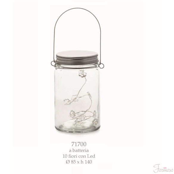 Barattolo vetro trasparente con 10 fiori led giallo D 45x145 mm Art 71700