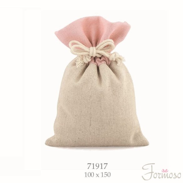 Sacchetto porta confetti avorio e Rosa bomboniera 10 x h 15 cm set 12 pz art 71917