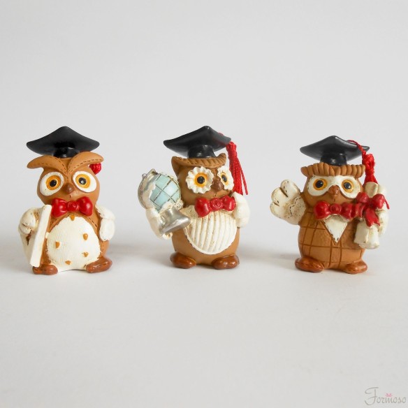 Gufo Cartoons vari soggetti bomboniera laurea h 50mm set 3 pz art 049126