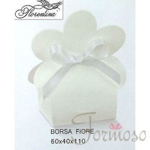 Scatola bomboniera Borsa fiore bianco 6 x 4 x h11 cm  n 10 pz art  16894