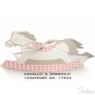 Scatola Confetti Cavallo dondolo Bloom Rosa 100x35x90mm Set 10pz art 17524
