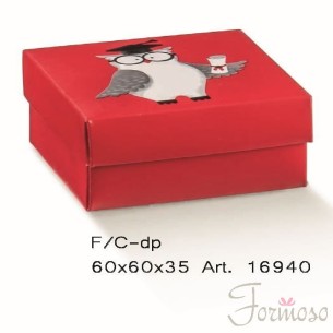 Scatola Confetti Rosso con Gufo 60x60x35 mm Set 20pz art 16940