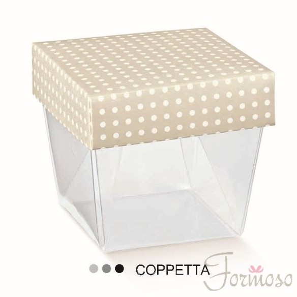 Coppetta trasparente coperchio pois Tortora 60x60x80mm n 10 pz art 16685