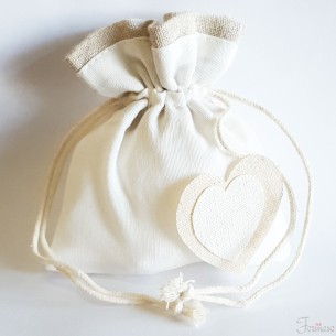 Sacchetto Bianco grigio cotone inserto Cuore bomboniera 100xh120 mm art C1464