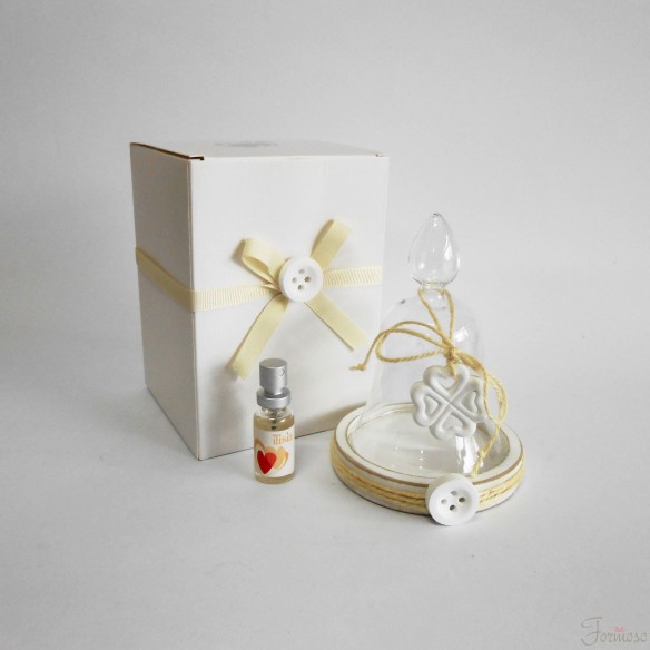 Campana Vetro con inserto gesso Quadrifoglio profumatore 10 x h 14 cm Art IL542