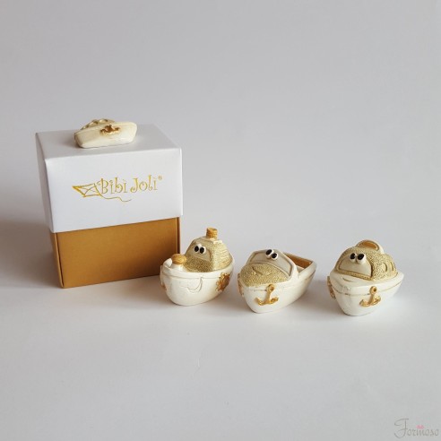 Nave barca resina avorio oro varie figure 55 mm bomboniera set 3pz art 049113