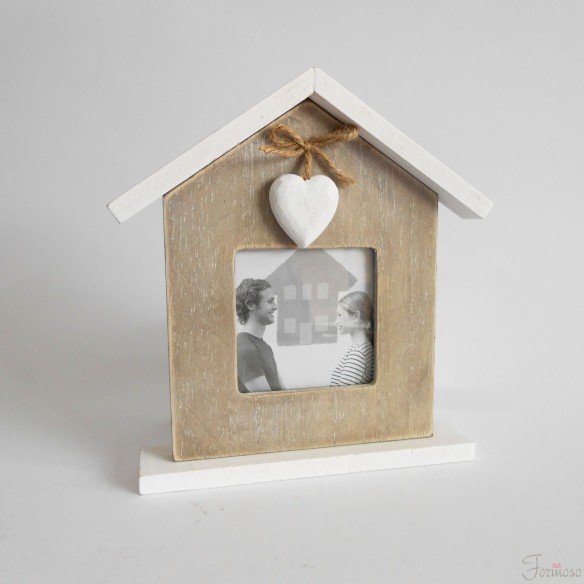 Porta foto in legno Casetta inserto cuore Bomboniera 170x180mm Art 08457