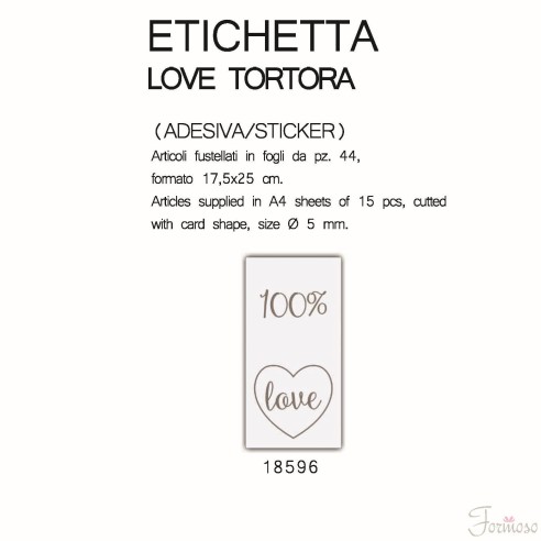 Etichetta bianca scritta tortora "100% LOVE" decorazione 4 x 2 cm 44 pz art 18596