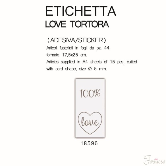Etichetta bianca scritta tortora "100% LOVE" decorazione 4 x 2 cm 44 pz art 18596