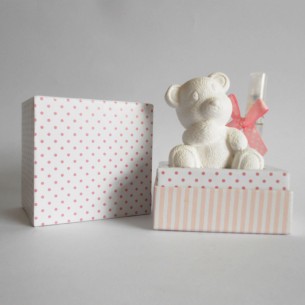 Bomboniera Decorazione Diffusore Orsetto Bianco e rosa gesso e scatola h 8 cm  Art 08423