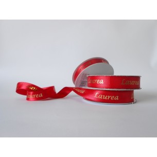 Nastro doppio raso 15mm rotolo bobina 25mt rosso scritta "LAUREA" oro art DL1516