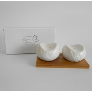 Set Sale e Pepe ceramica bianca vassoio legno e scatola bomboniera 130mm art 02926