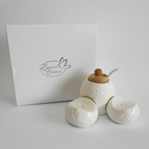 Set Zuccheriera Sale e Pepe ceramica bianca con scatola bomboniera 130mm art 02929