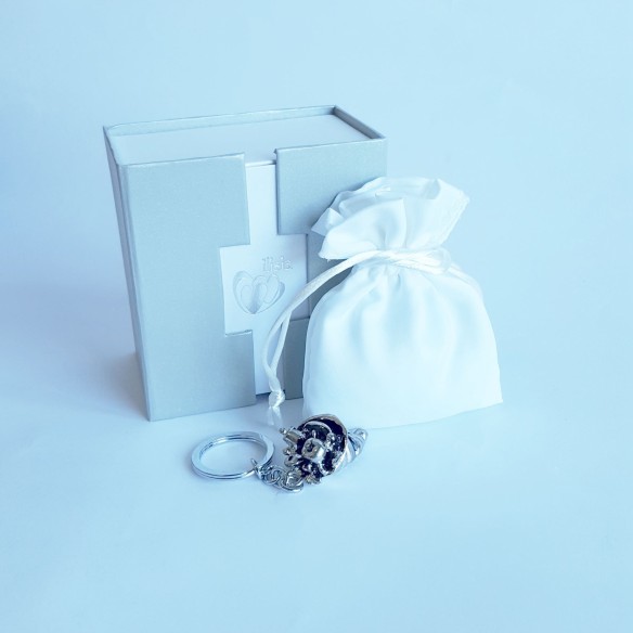 Portachiave Cornucopia in metalo argentato bomboniera o decorazione 50 mm art IL284