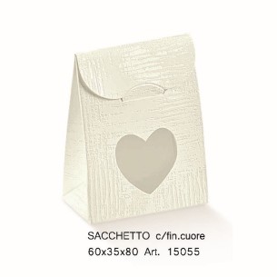 Scatola Sacchetto con finestra cuore tela bianca 6 x 3,5 x h 8 cm Confezione 20 pz- art 15055