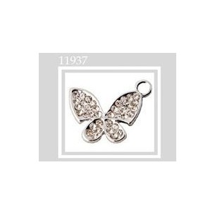 Ciondolo Farfalla e Strass in metallo decorazione bomboniera set 12 pz art 11937