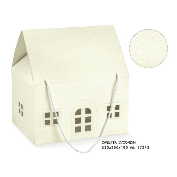 Casa c/cordini bianco cartoncino decorazione matrimonio 330x250x190mm art 17243