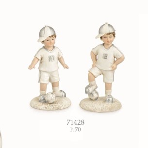 Set 2 calciatori bimbo resina avorio argento bomboniera h 70 mm art 71428