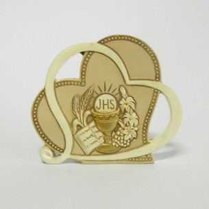 Icona cuore in resina beige calice comunione bomboniera 8 Cm art 049200