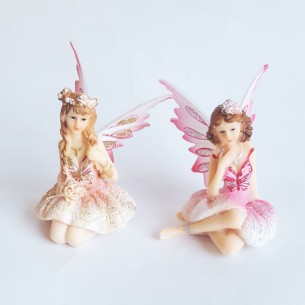 Bomboniera Battesimo Fata resina rosa e fuxia sedute set 2pz art 049171