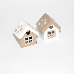 lanterna casetta metallo bianca e tortora pois h 70mm set 2 pz Art 12201 2