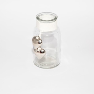 Barattolo vetro porta confetti D 6,5 x 11,3 cm con cuori in argento art 21288