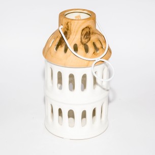 Lanterna in ceramica bianca ed effetto legno Bomboniera Matrimonio Art IL554