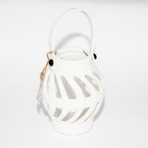 Lanterna tonda in ceramica bianca e manico tessuto Bomboniera matrimonio Art 01005
