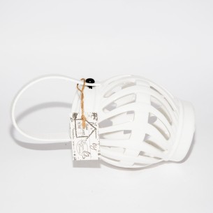 Lanterna tonda in ceramica bianca e manico tessuto Bomboniera matrimonio Art 01005 2