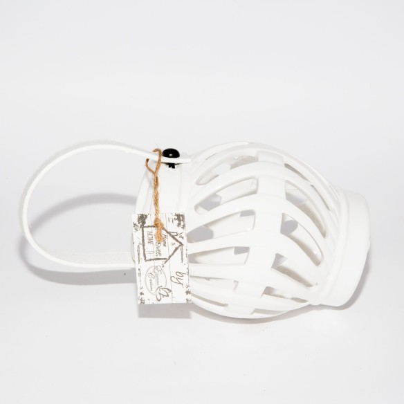 Lanterna tonda in ceramica bianca e manico tessuto Bomboniera matrimonio Art 01005