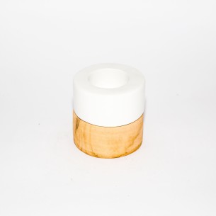 Porta candela ceramica bianca ed effetto legno Bomboniera matrimonio Art IL552