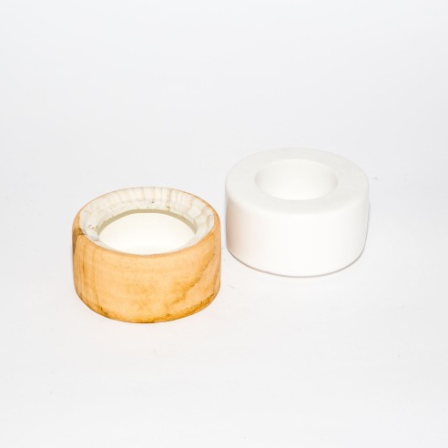 Porta candela ceramica bianca ed effetto legno Bomboniera matrimonio Art IL552