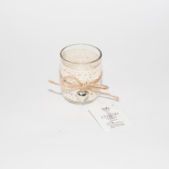 Vasetto vetro trasparente con pizzo e inserto cuore D 5,5 x 6,5 cm Art 71604