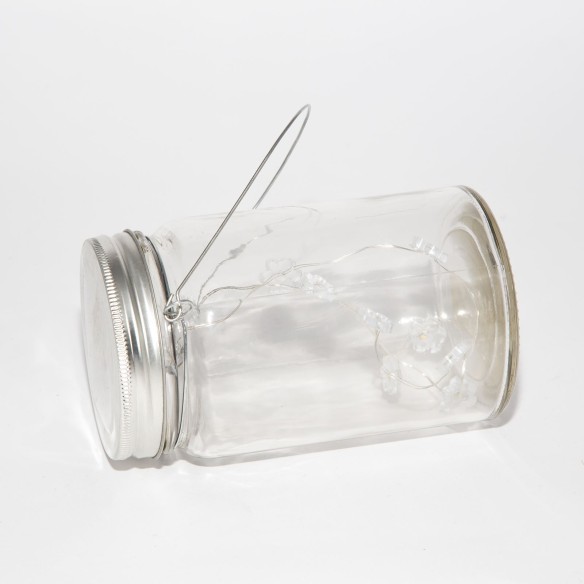 Barattolo vetro trasparente con 10 fiori led giallo D 45x145 mm Art 71700