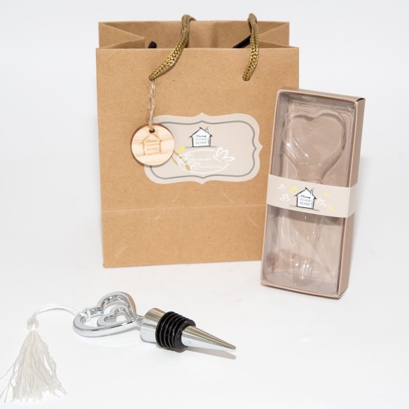 Tappo per bottiglia metallo forma Cuore con scatola Bomboniera 11 cm Art 12265