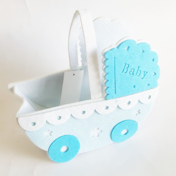 Bomboniera Decorazione Cestino intessuto panno carrozzina Celeste 18 x 10 x h 15 cm art SC202