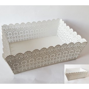 Cestino in metallo tortora bianco ricamata idea wedding matrimonio art 21369