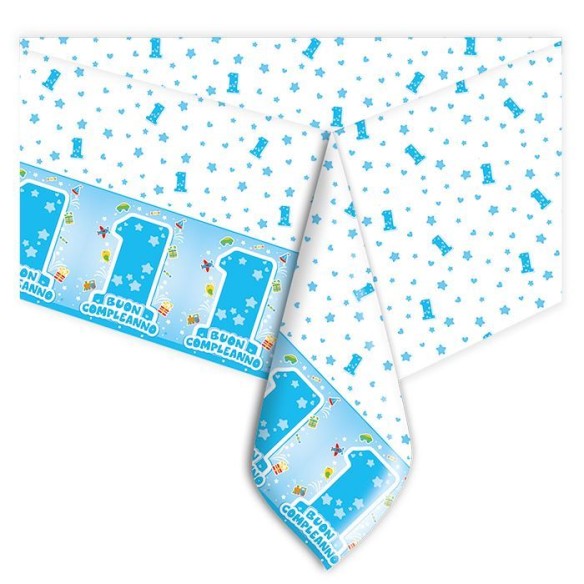 Tovaglia Celeste 140x270 cm per festa primo Compleanno Art 14716