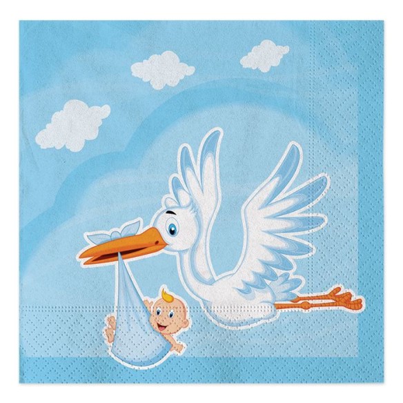 Tovaglioli Cicogna Nuvola Celeste 33x33 cm nascita 20 pz Art 60500