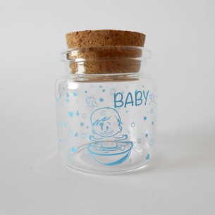 Bomboniera Barattolo vetro rotondo per confetti 4,5 x h 5,c cm Baby Celeste 6 pz art SC330