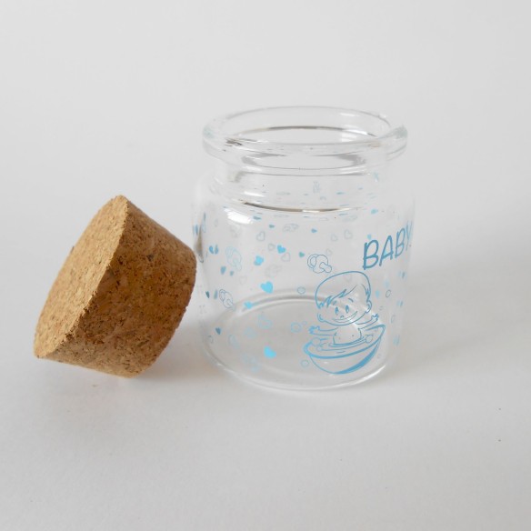 Bomboniera Barattolo vetro rotondo per confetti 4,5 x h 5,c cm Baby Celeste 6 pz art SC330