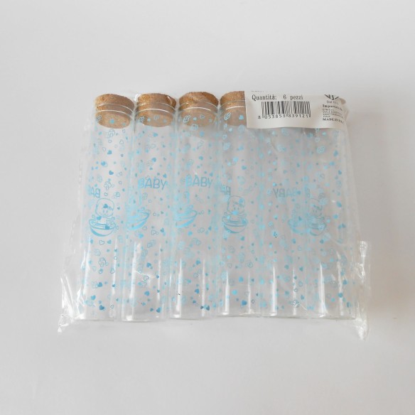 Bomboniera Fiala vetro rotondo per confetti Baby Celeste 6 pz art SC325