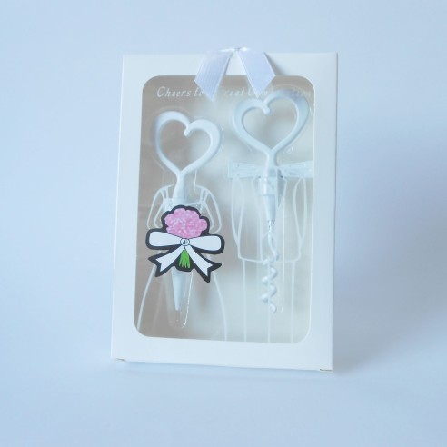 Bomboniera Set tappo e Cavatappo Bianco Cuore regalo wedding art 12272