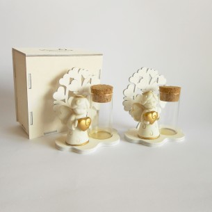 Bomboniera Angelo albero della vita Avorio cuore oro Set 2 Pz Art 049403